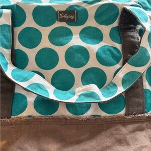 Thirty-One Blue and Brown Tote Bag with Polka Dot Design
